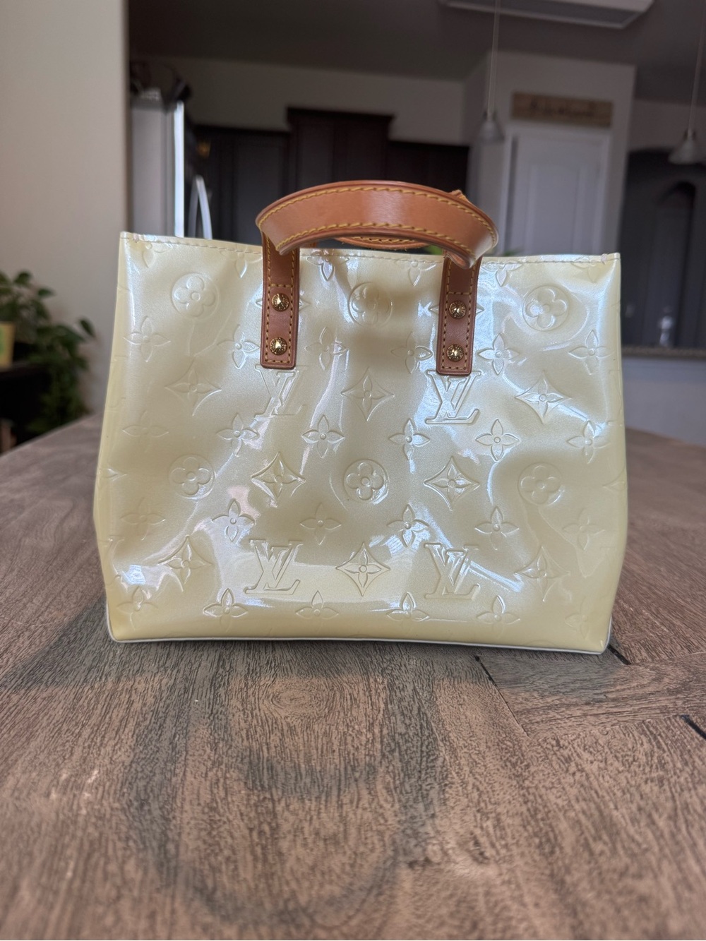 Louis Vuitton Light Yellow Vernis Mini Top-Handle Bag with Natural Leather Trim